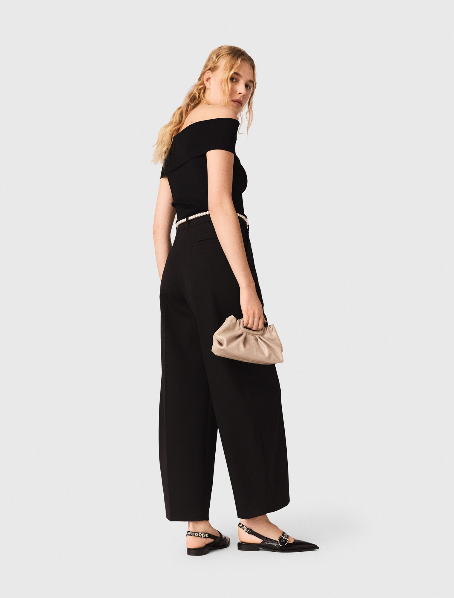 Rib knit bardot-neck top