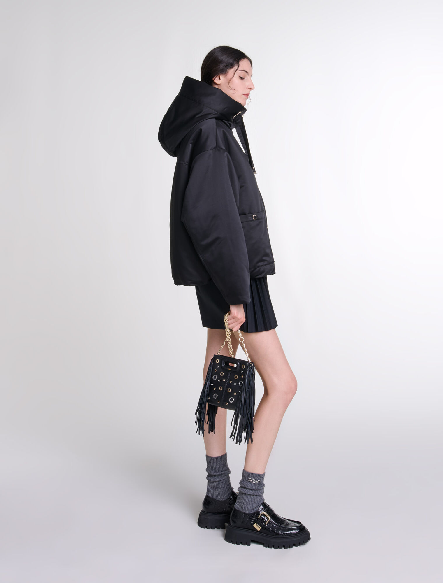 Leather M mini bag with eyelets