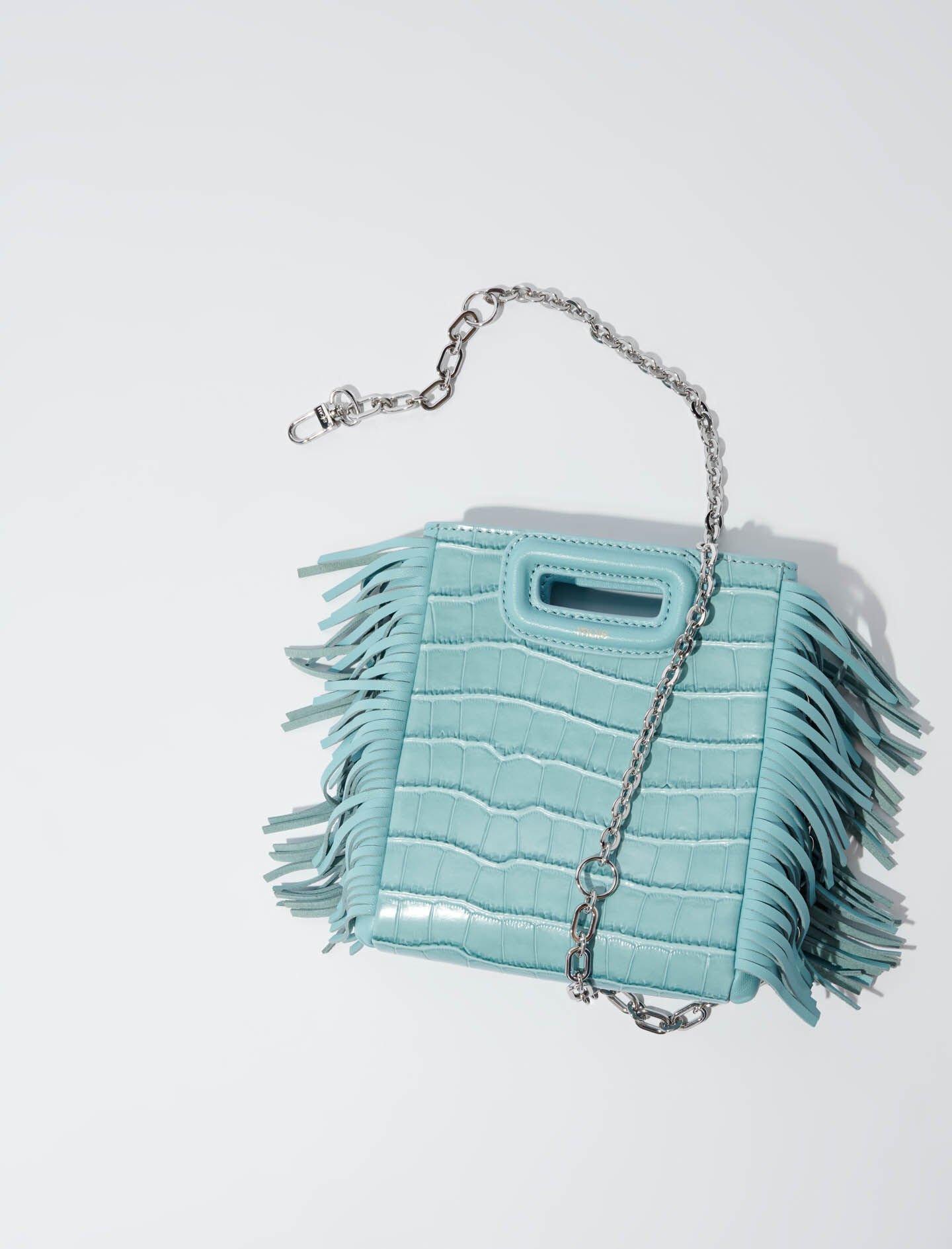 【MAJE】2WAYフリンジミニMバッグ グリーンレザー Mini embossed-leather M bag with chain