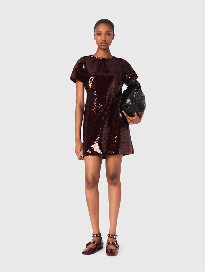 Embroidered sequin short dress