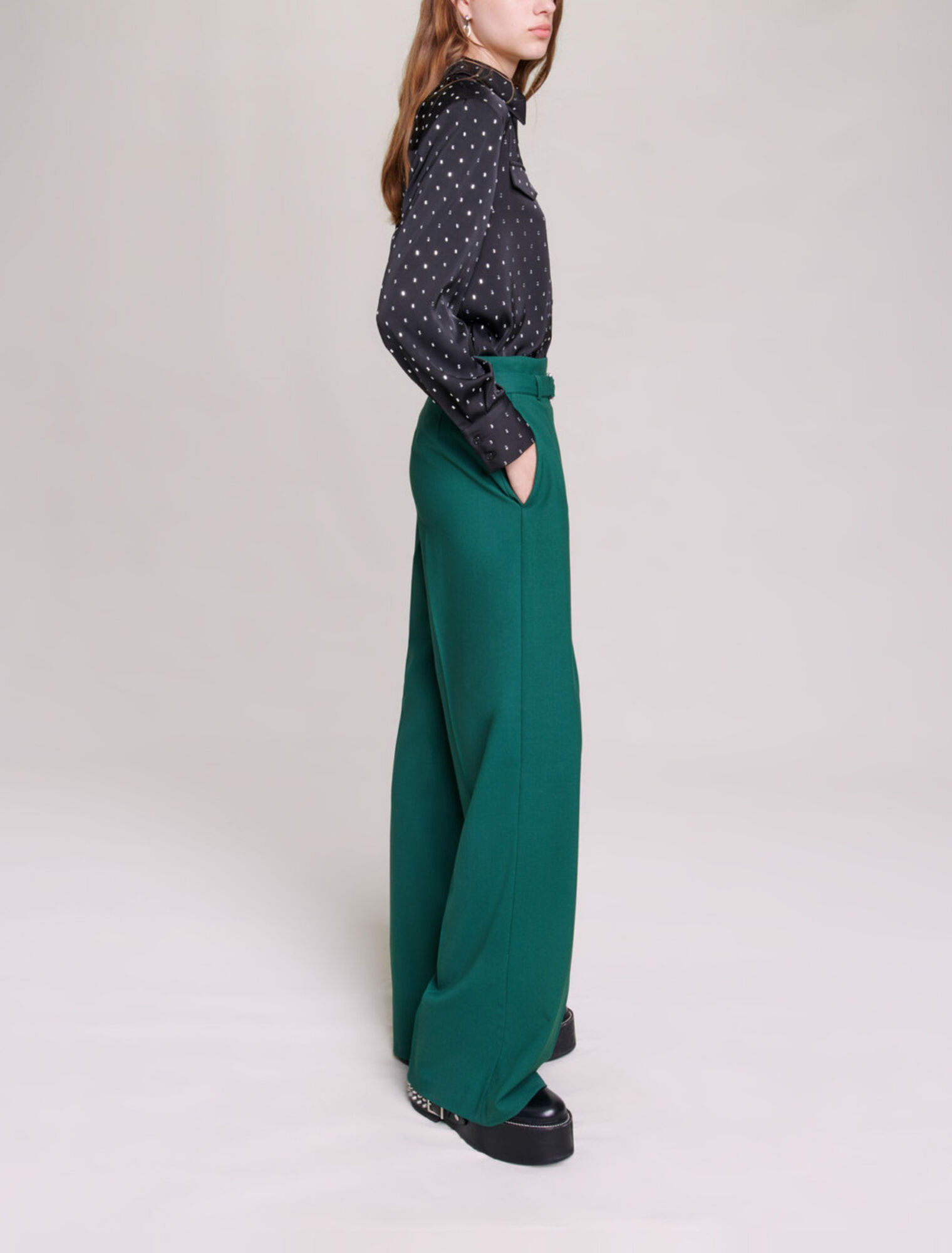Satin-effect shirt with rhinestones