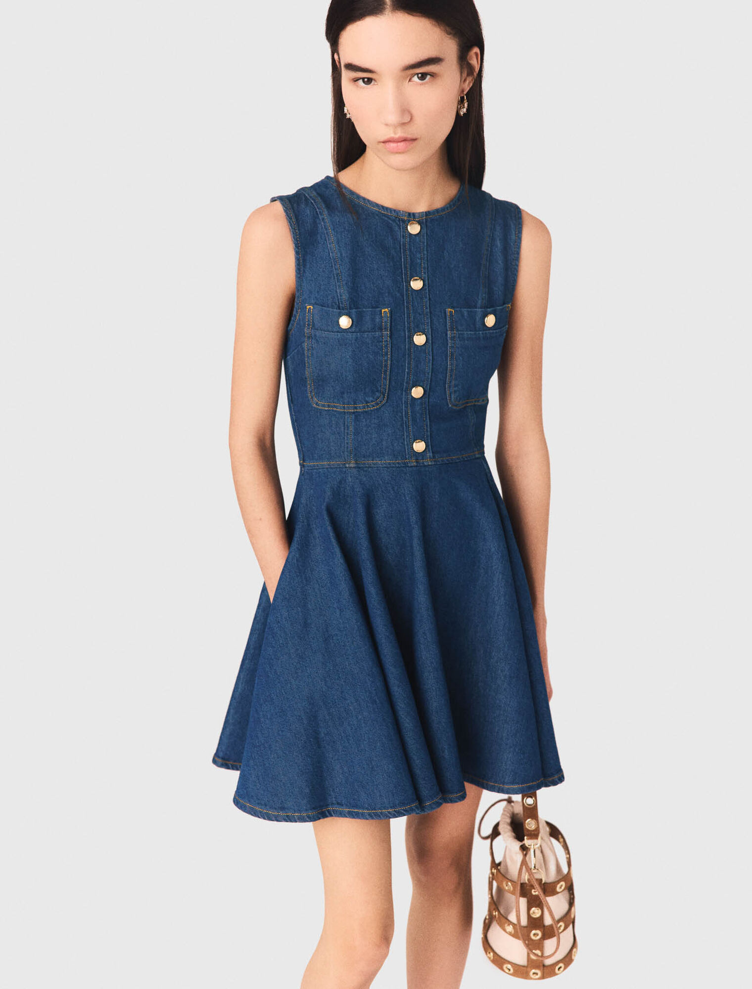 Short flared denim dress