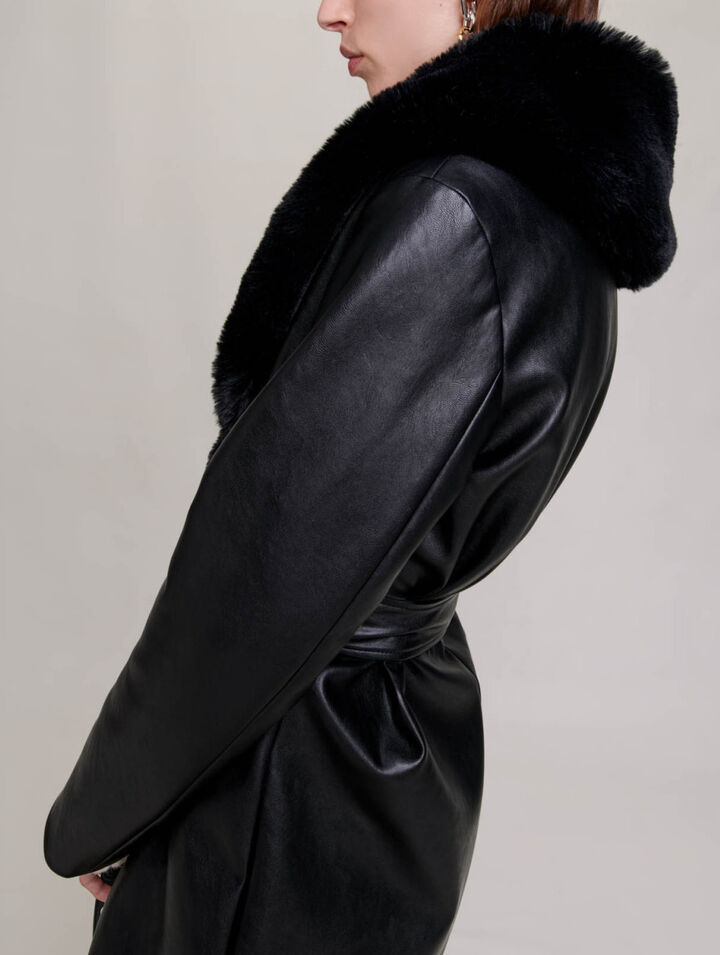 Long leather-effect coat