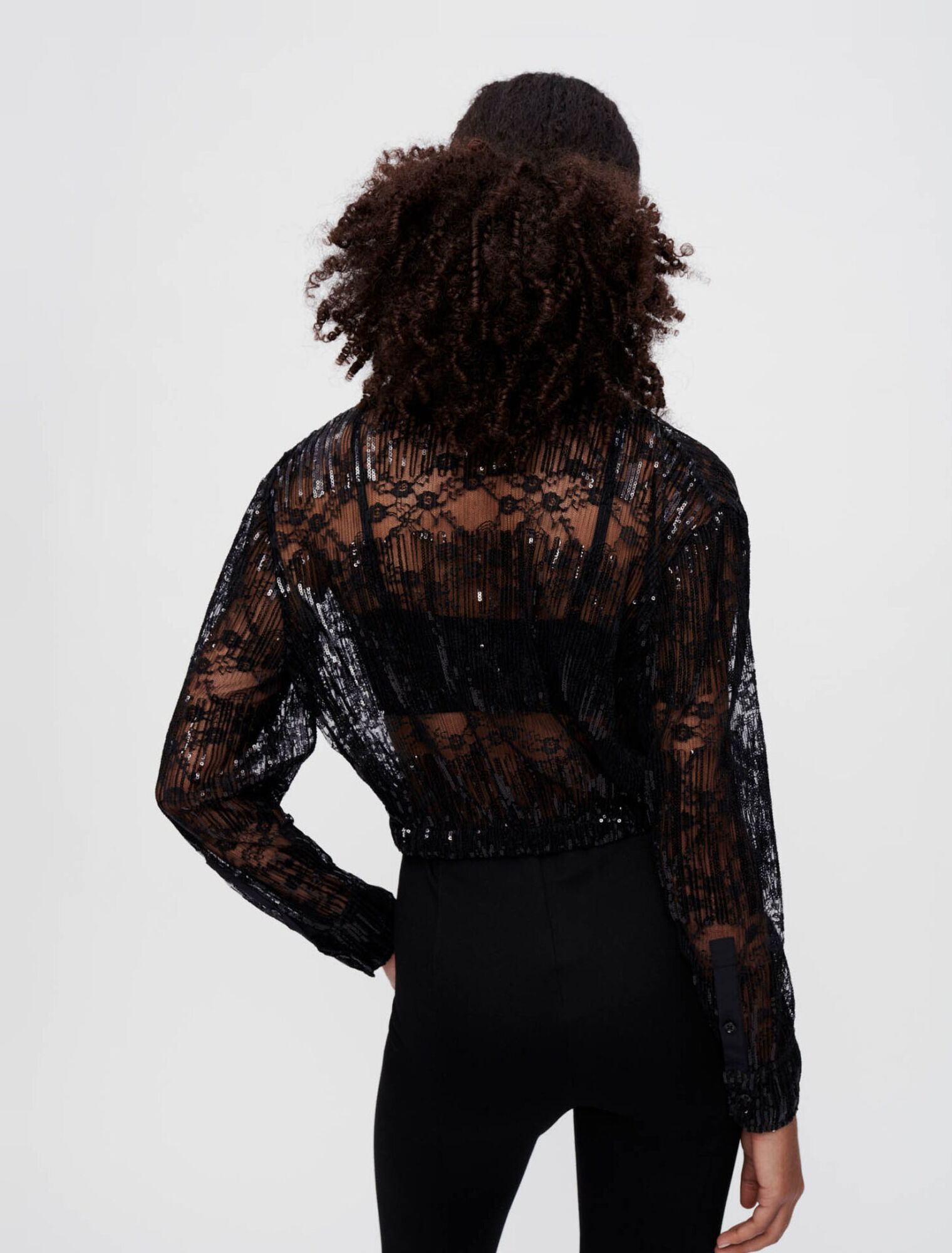 Pleated lace cropped shirt