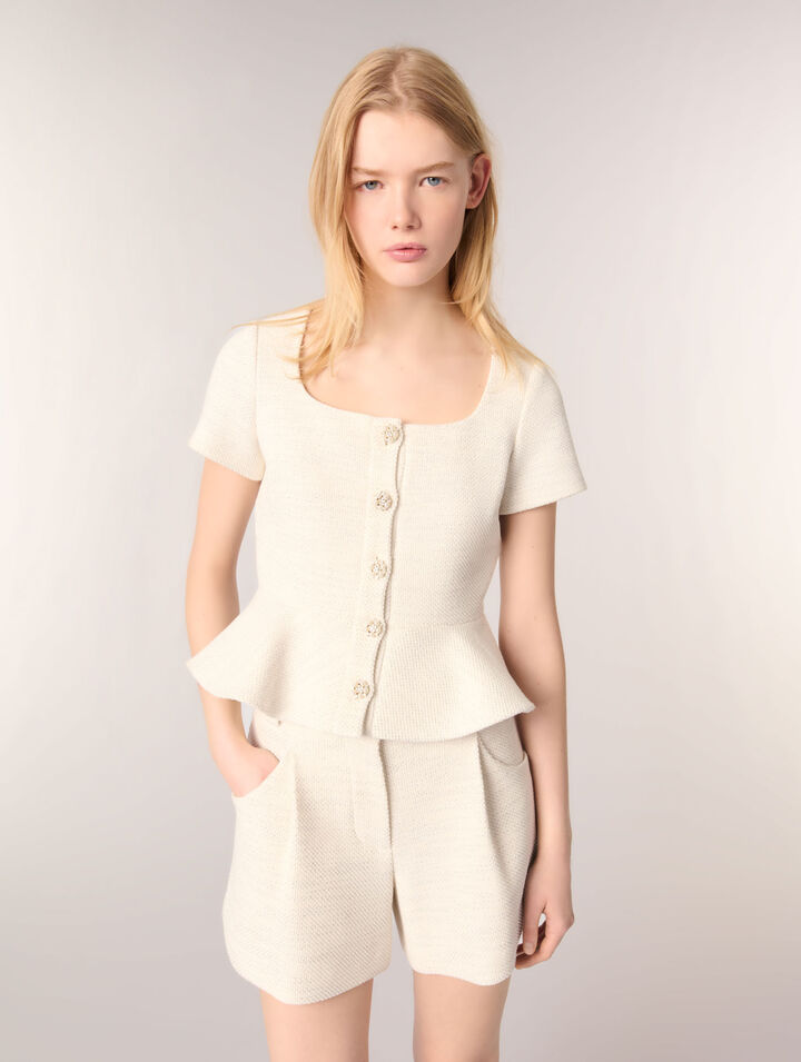 Tweed and lurex peplum top