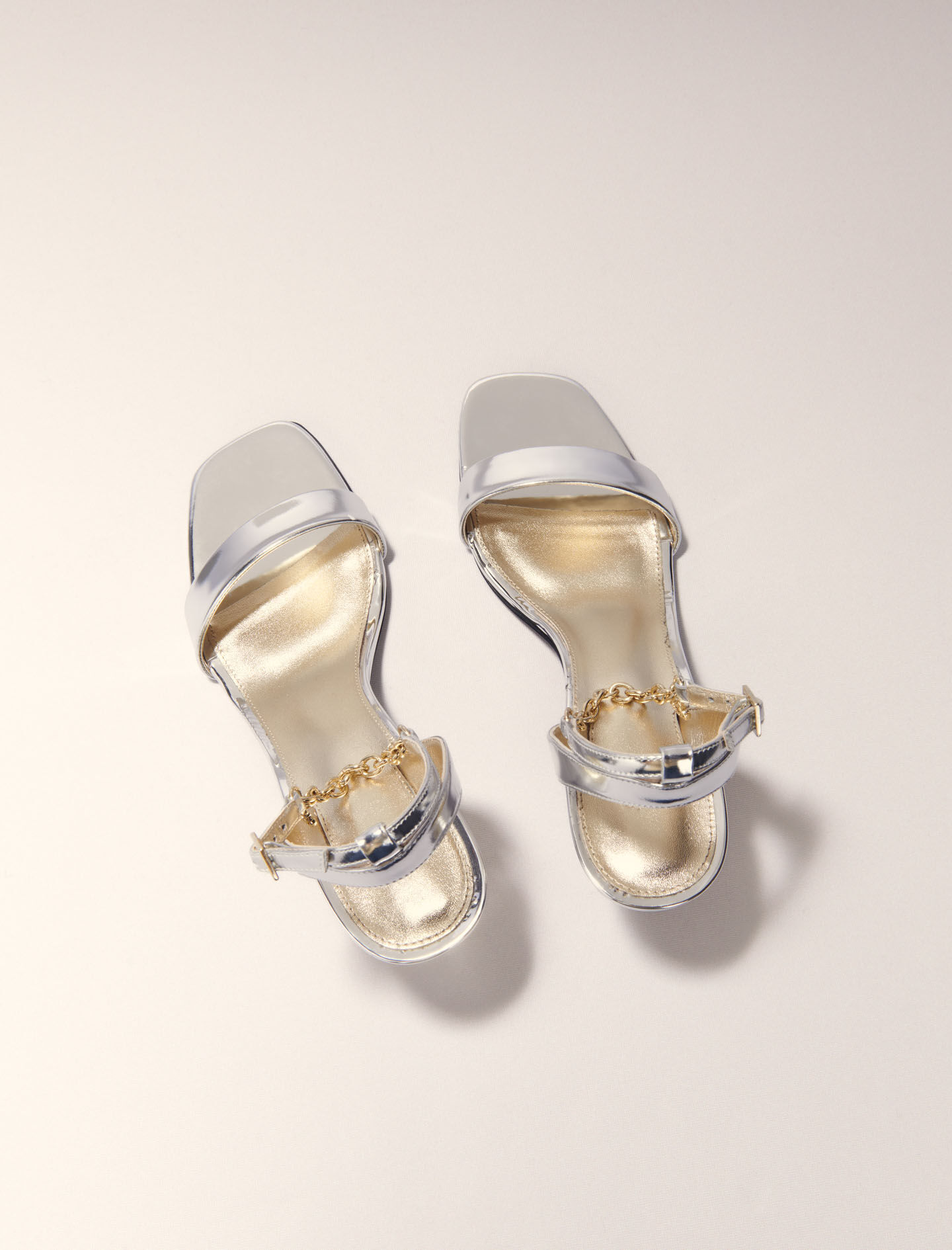 MAJE [マージ] Mirrored Leather Strap Sandals Leather platform sandals Black / Gray For Women | Maje