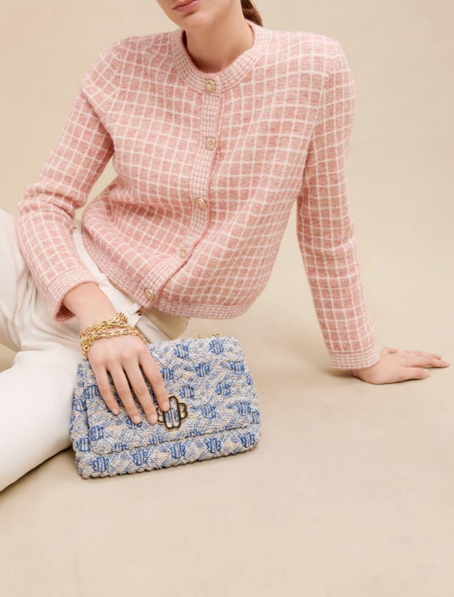 Tweed-style knit cardigan