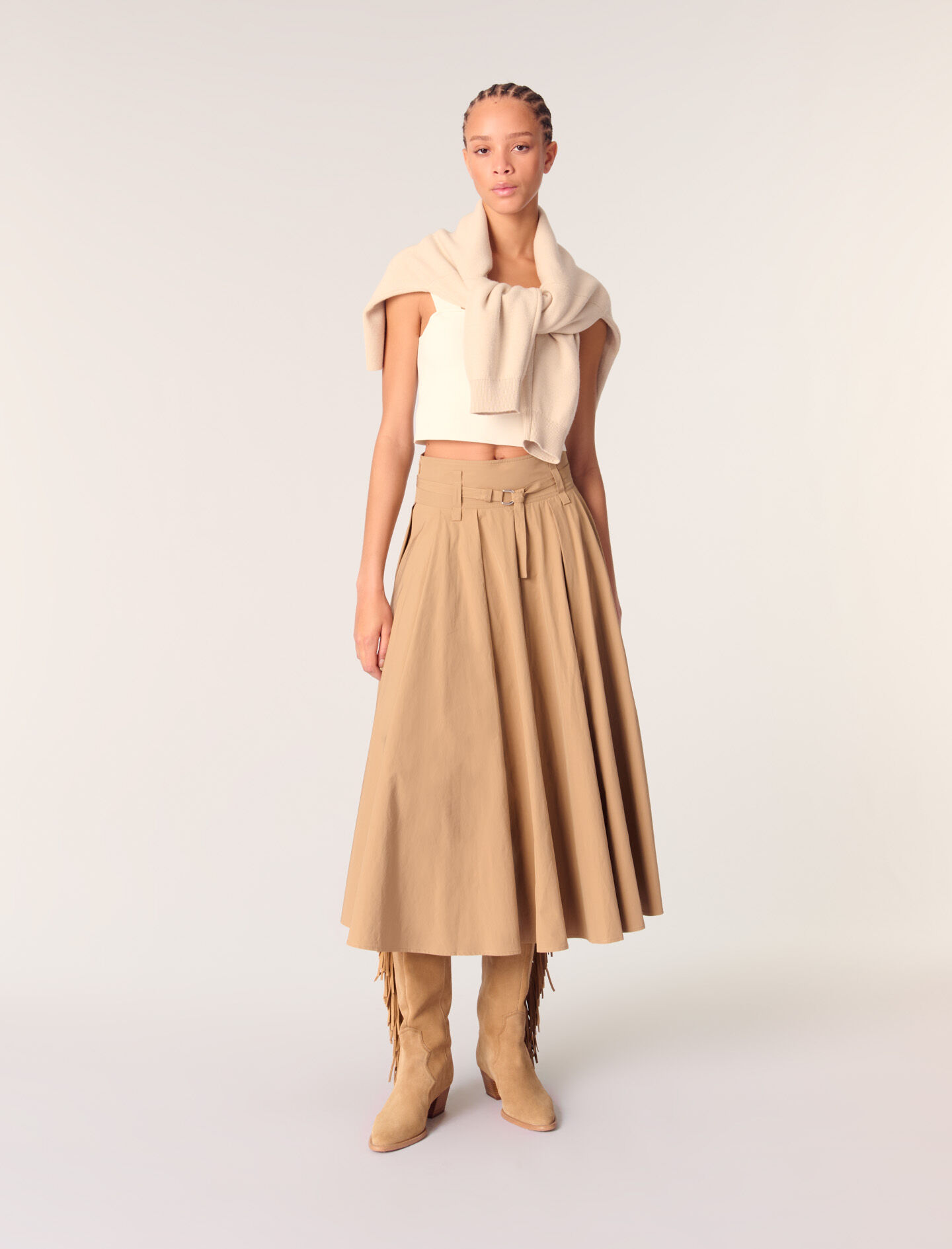 オンラインショップ Cotton pleated Maje | skirts Maxi - skirt maxi スカート