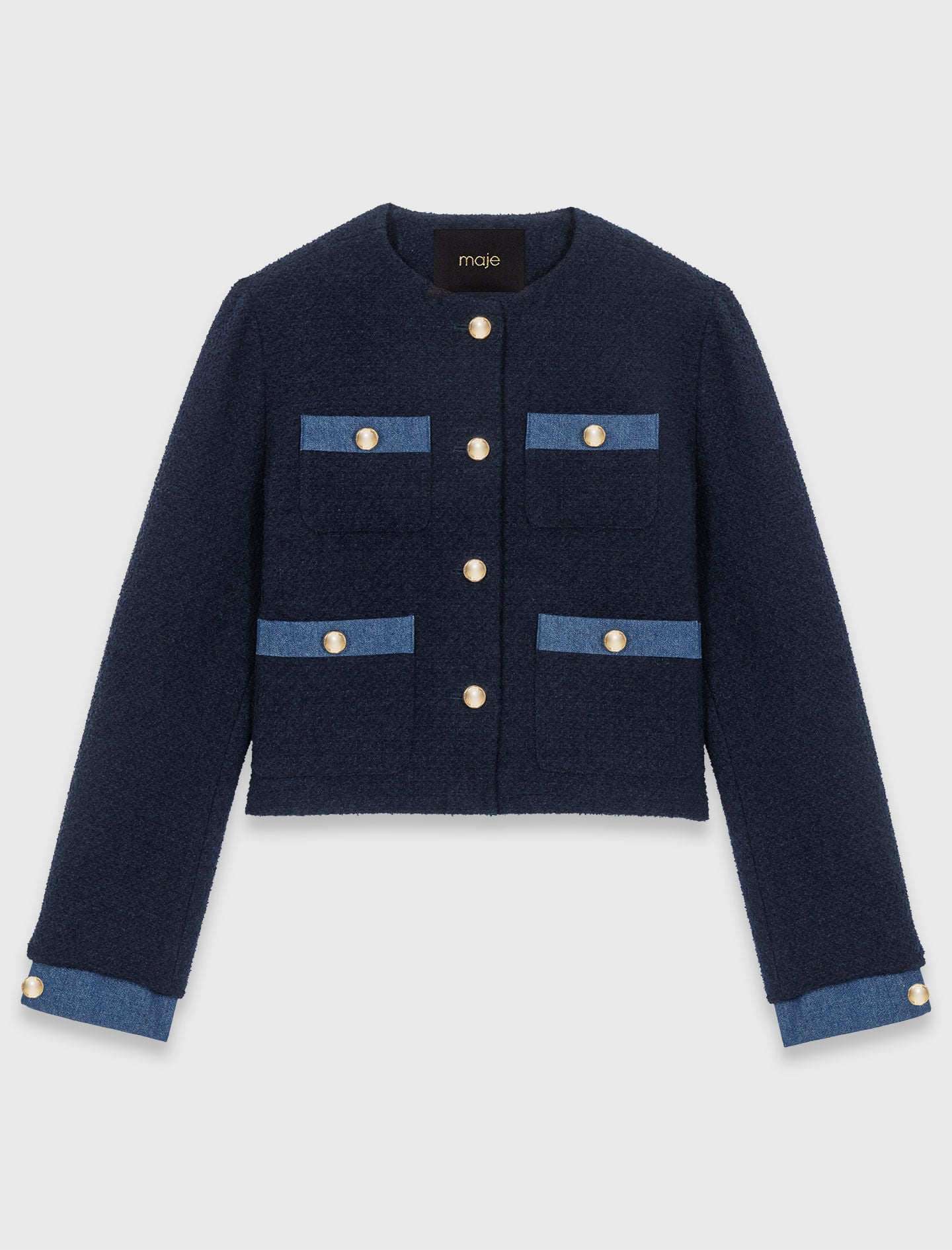 Tweed jacket with denim trim 7