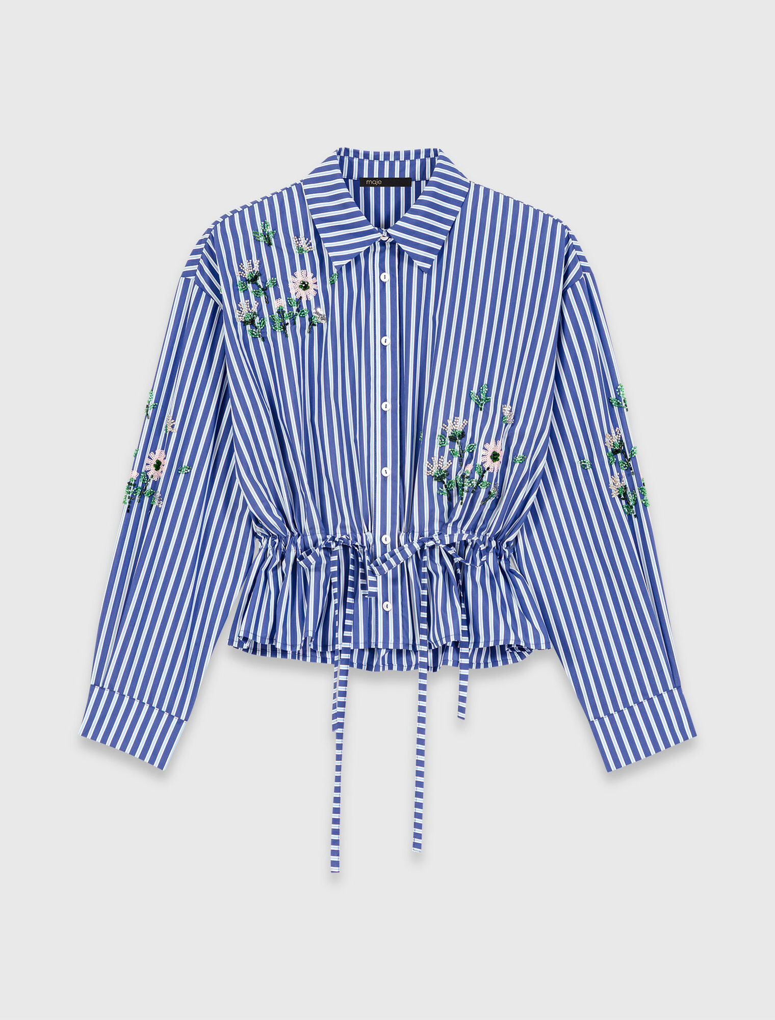 Cropped embroidered striped shirt