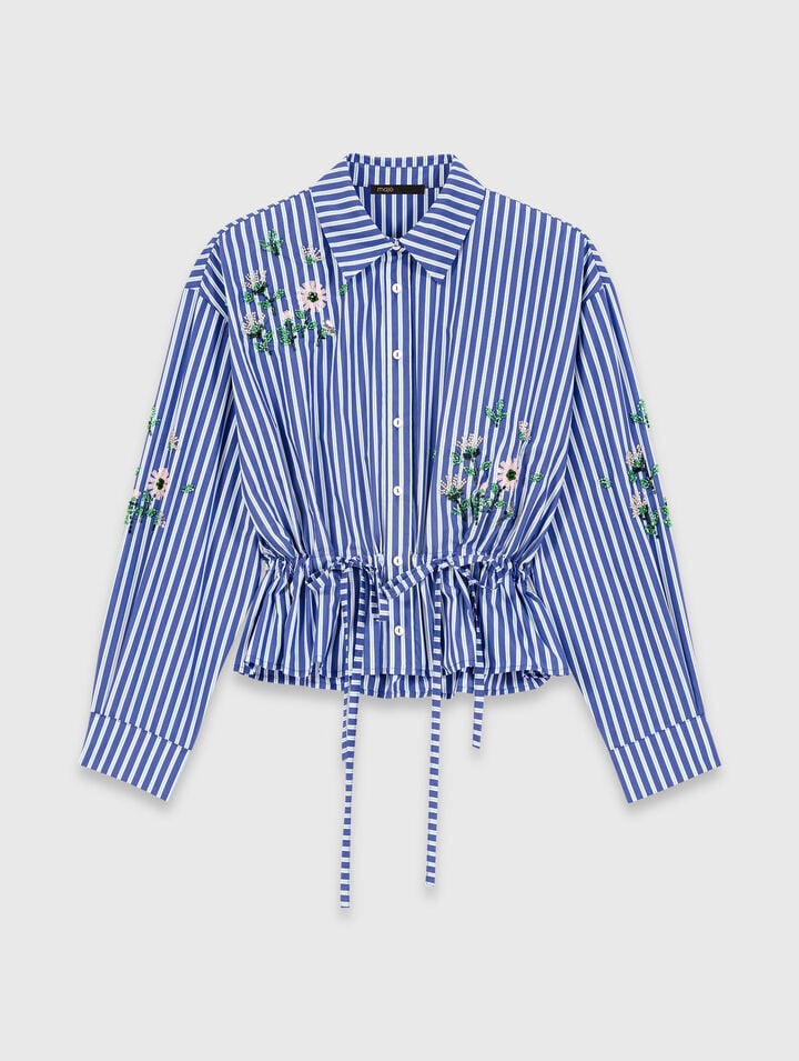 Cropped embroidered striped shirt