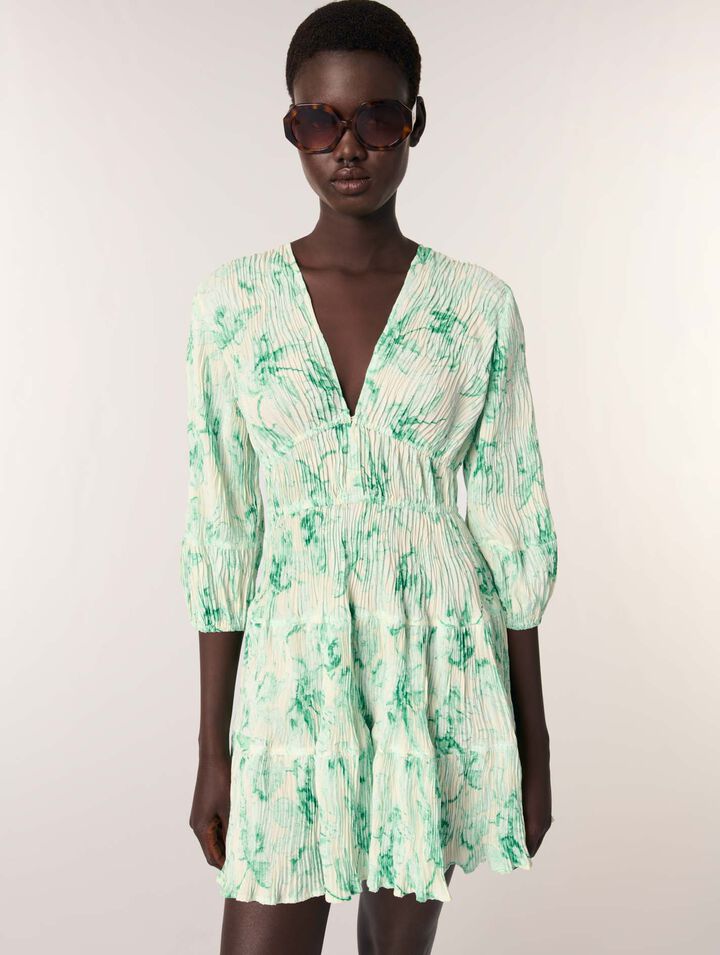 Patterned pleated short dress