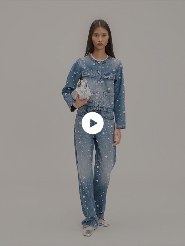 Wide-leg embroidered jeans