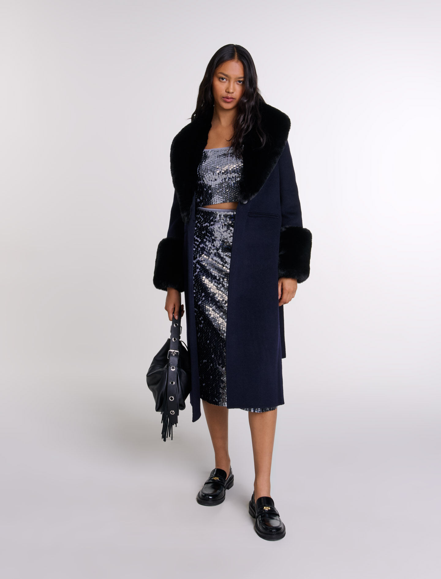 Maje blue fur coat online