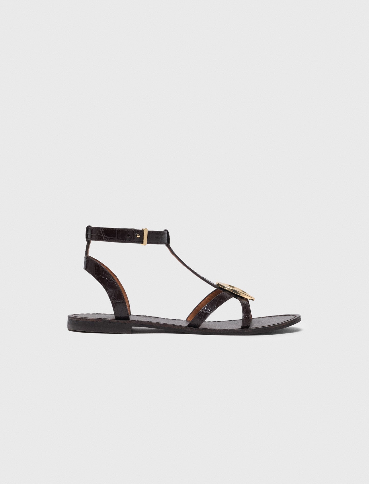 Flat leather strap sandals 10