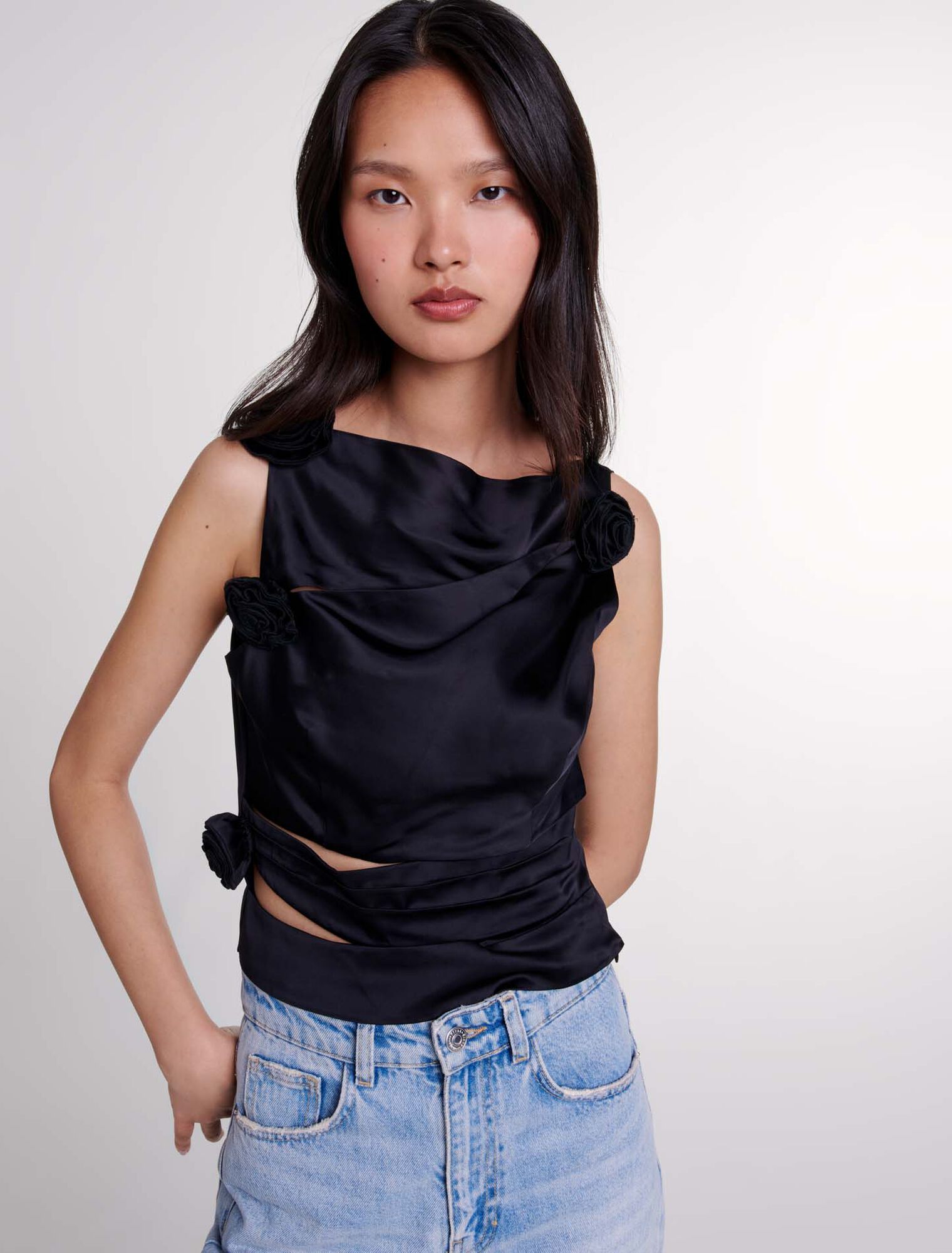 Satin-effect draped top