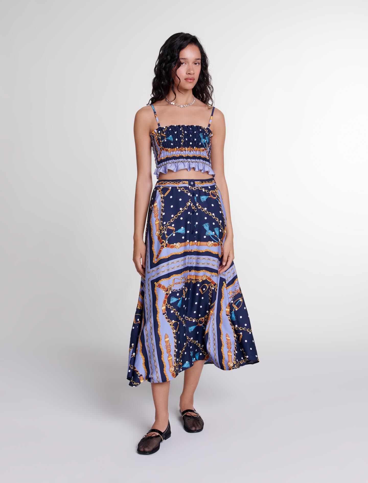 Satin effect patterned short skirt Maxi skirts Maje