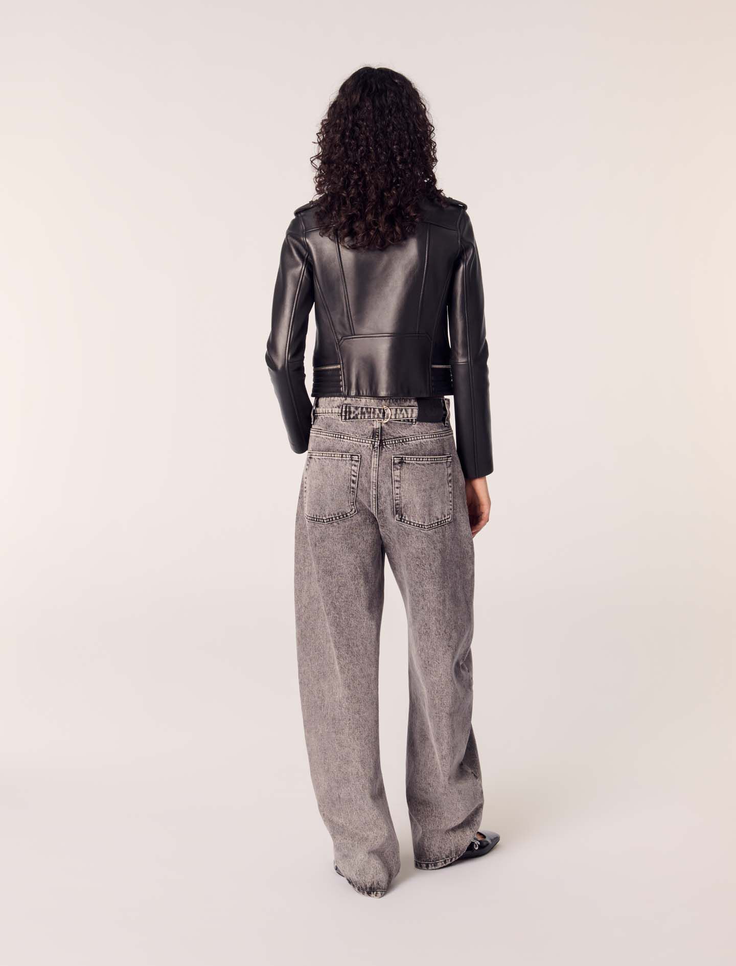 Leather biker-style jacket Black / Gray for Women | Maje