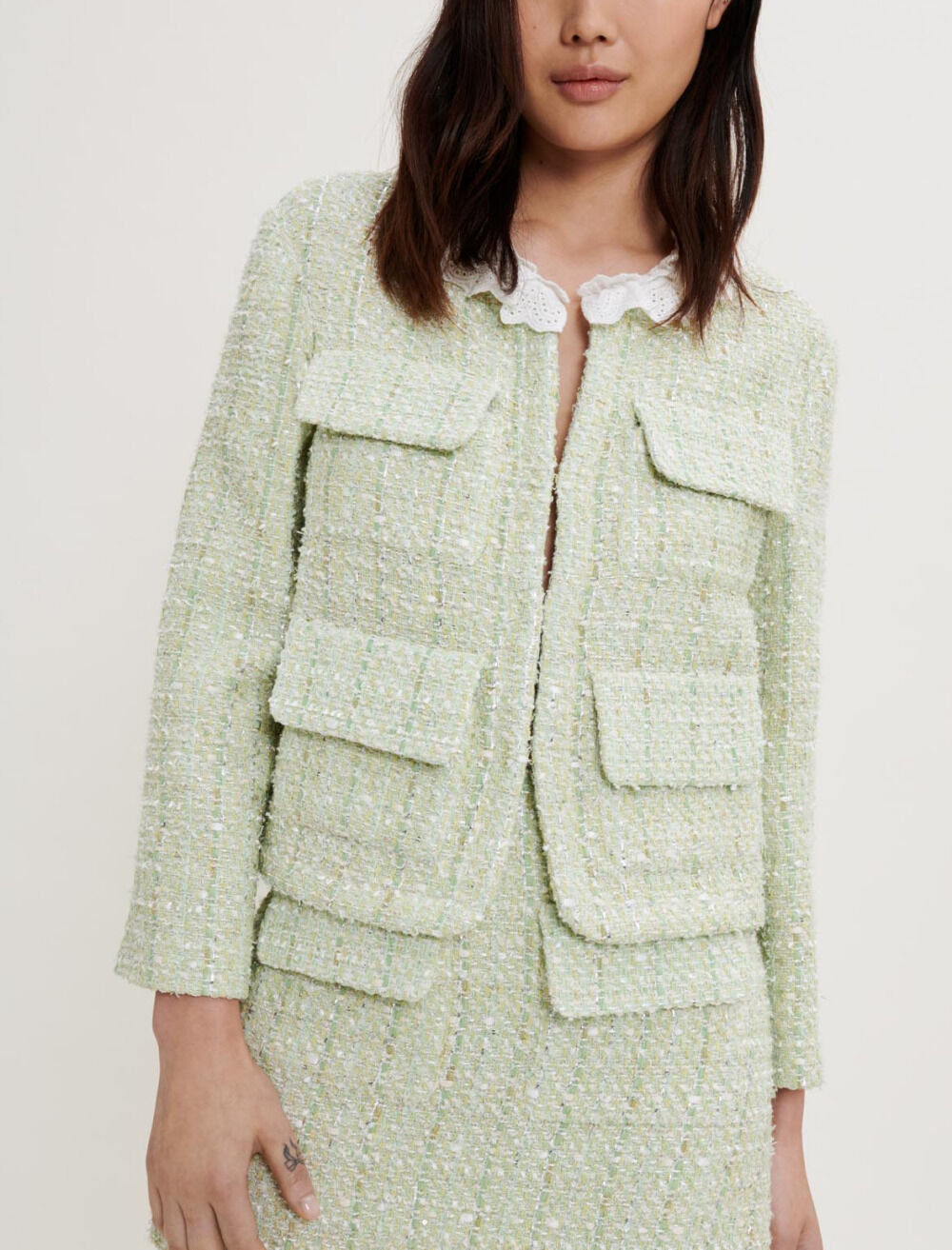 Tweed jacket with sheen Green for Women | Maje