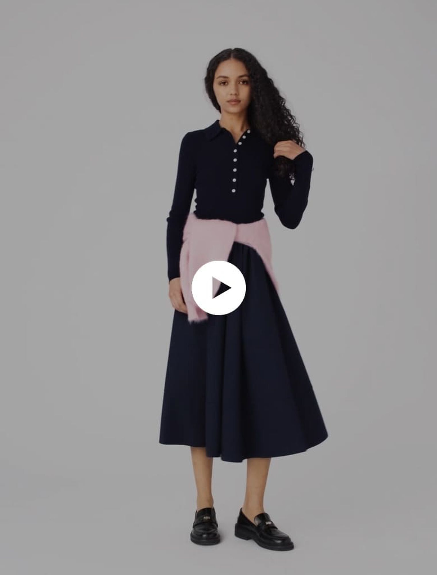 Polo collar ribbed jumper