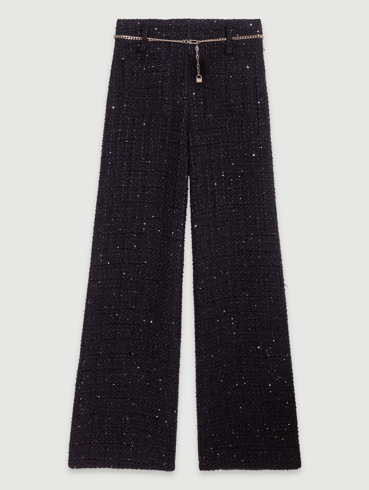 Sequinned tweed trousers