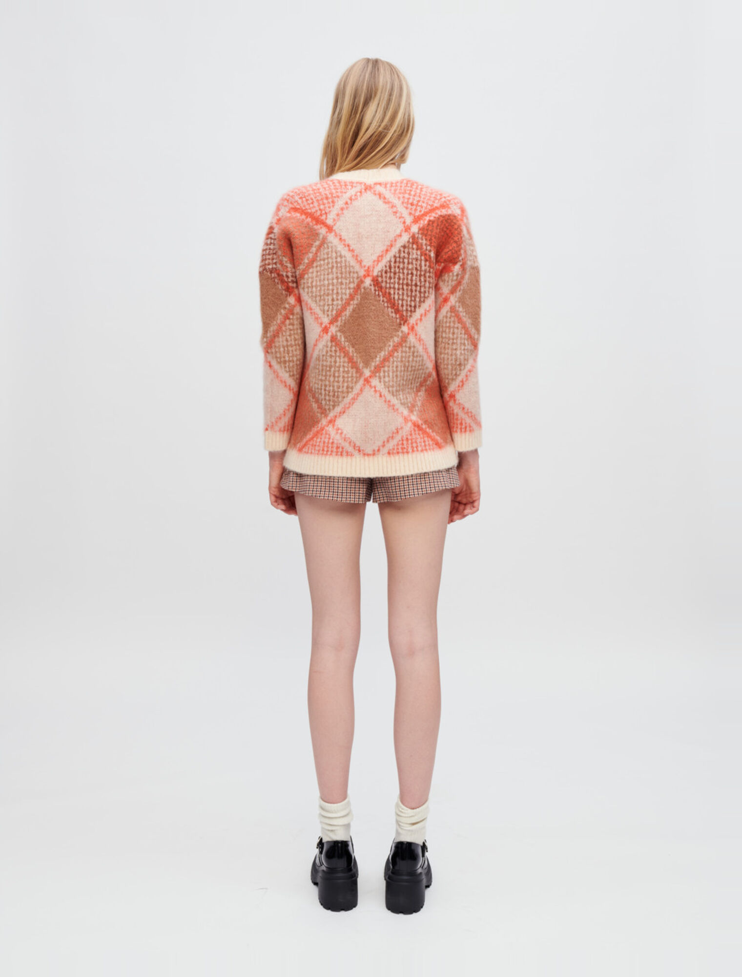 Fluffy diamond jacquard cardigan