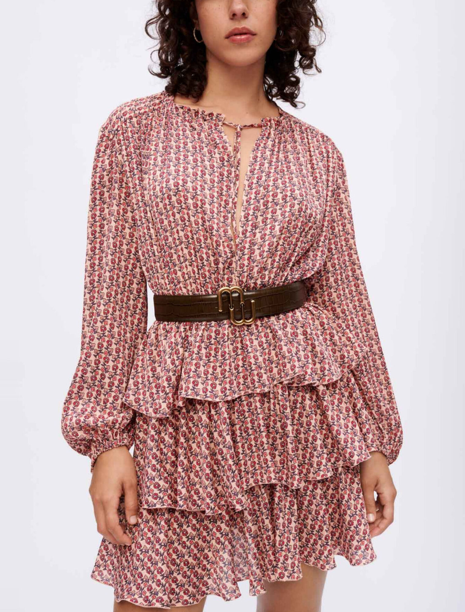 Flounced printed flowing dress