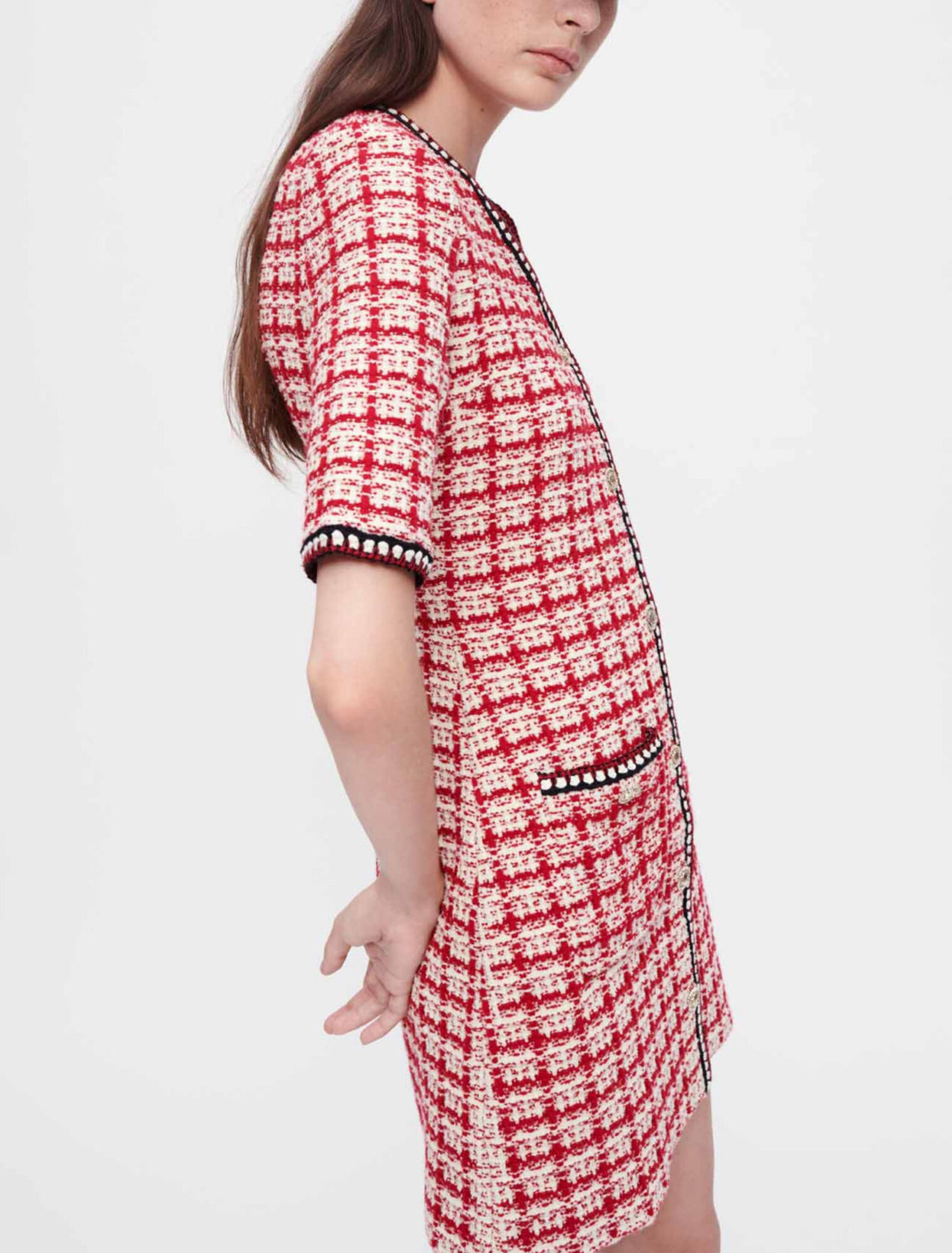 Checked tweed-style knit dress