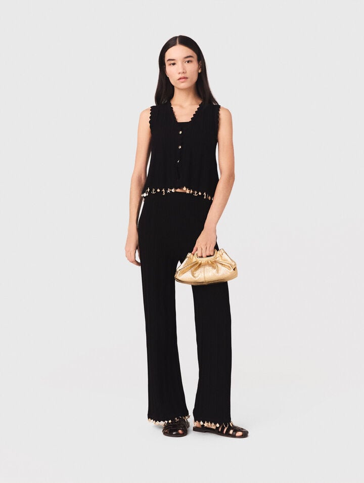 Gold-embellished knit cardigan