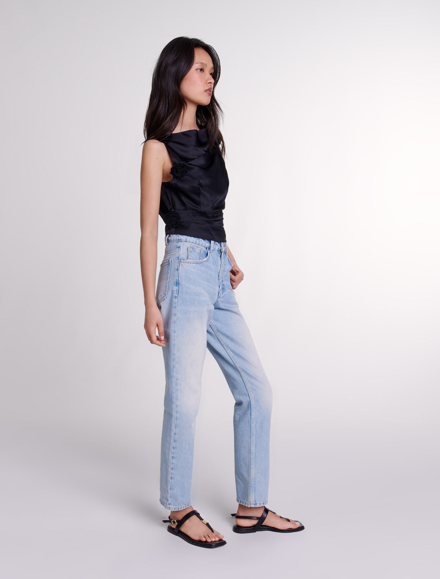 Satin-effect draped top