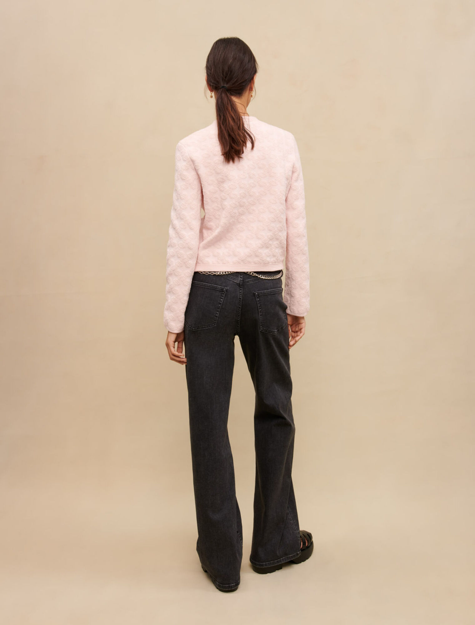 Pink textured knit cardigan