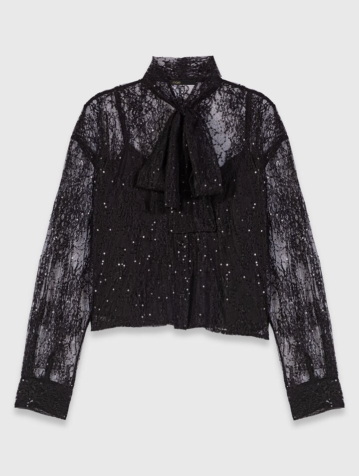 Lace pussy bow shirt