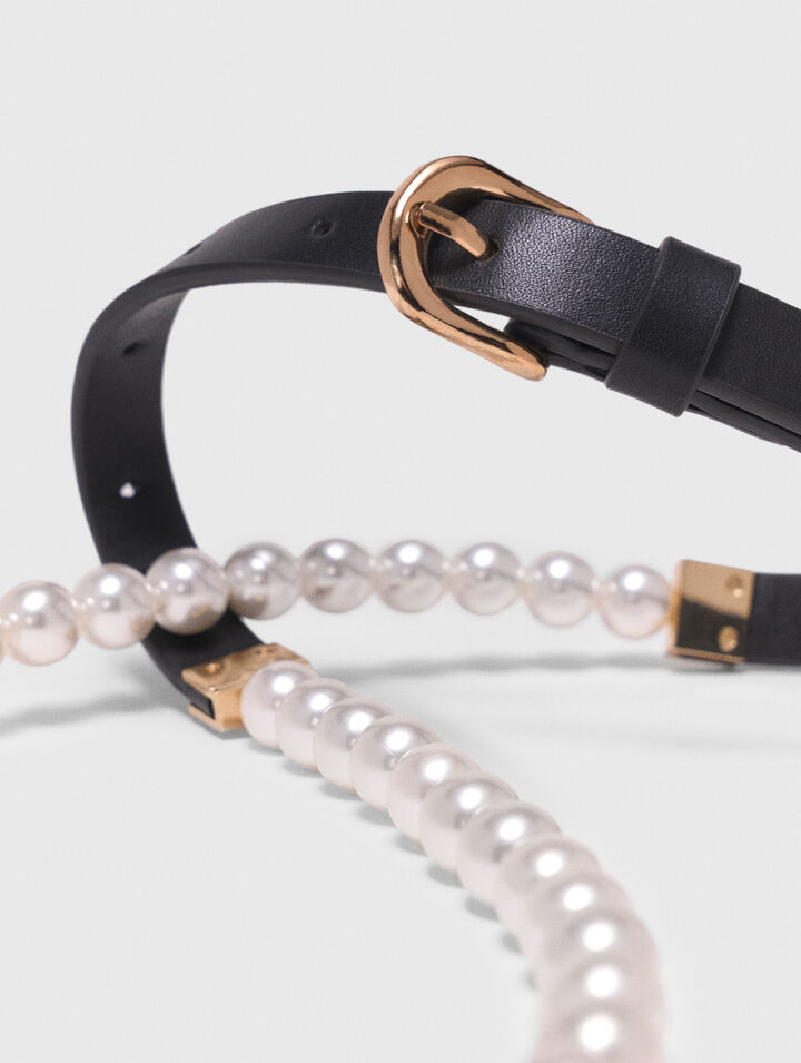 Mixed bead and leather belt