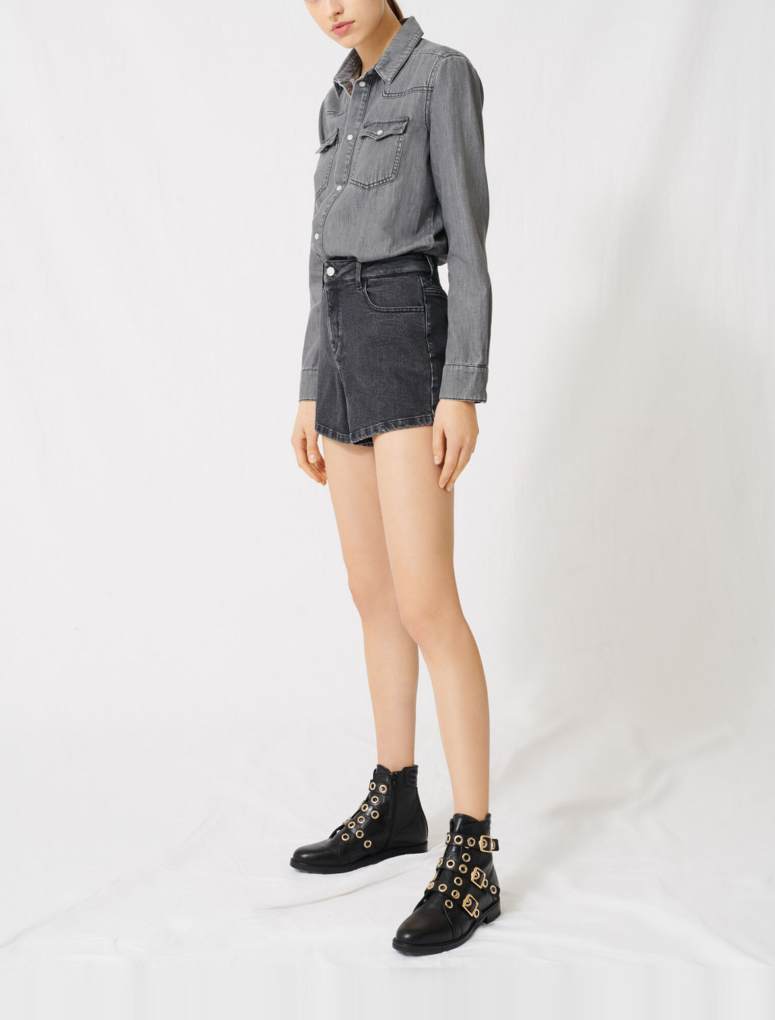 Trompe-l'oeil effect denim jumpsuit