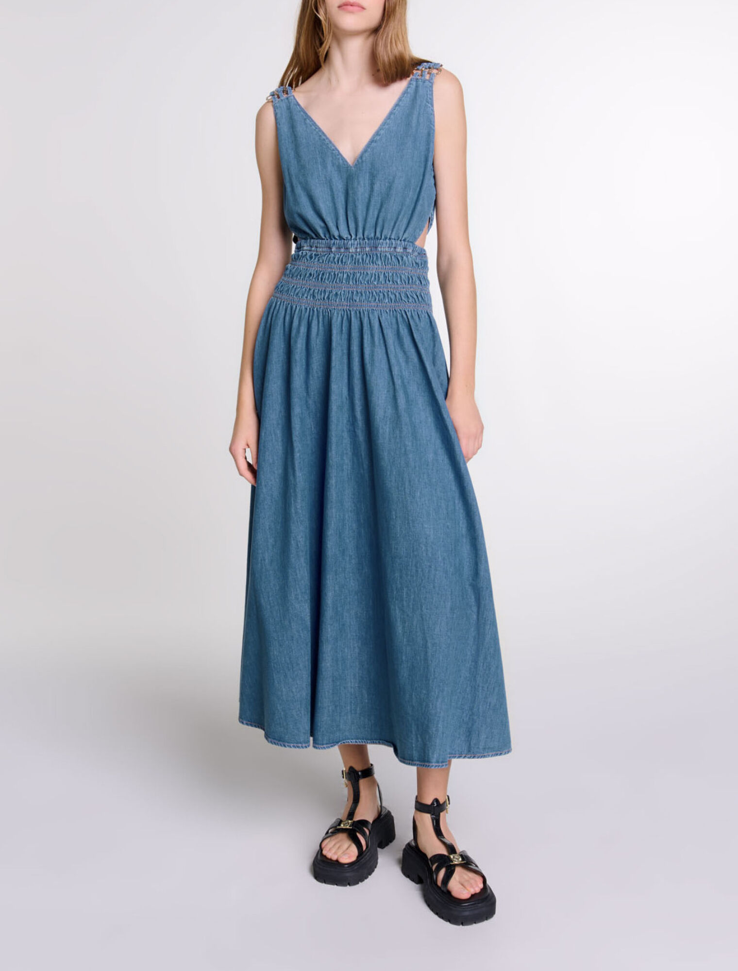 Cutaway denim maxi dress