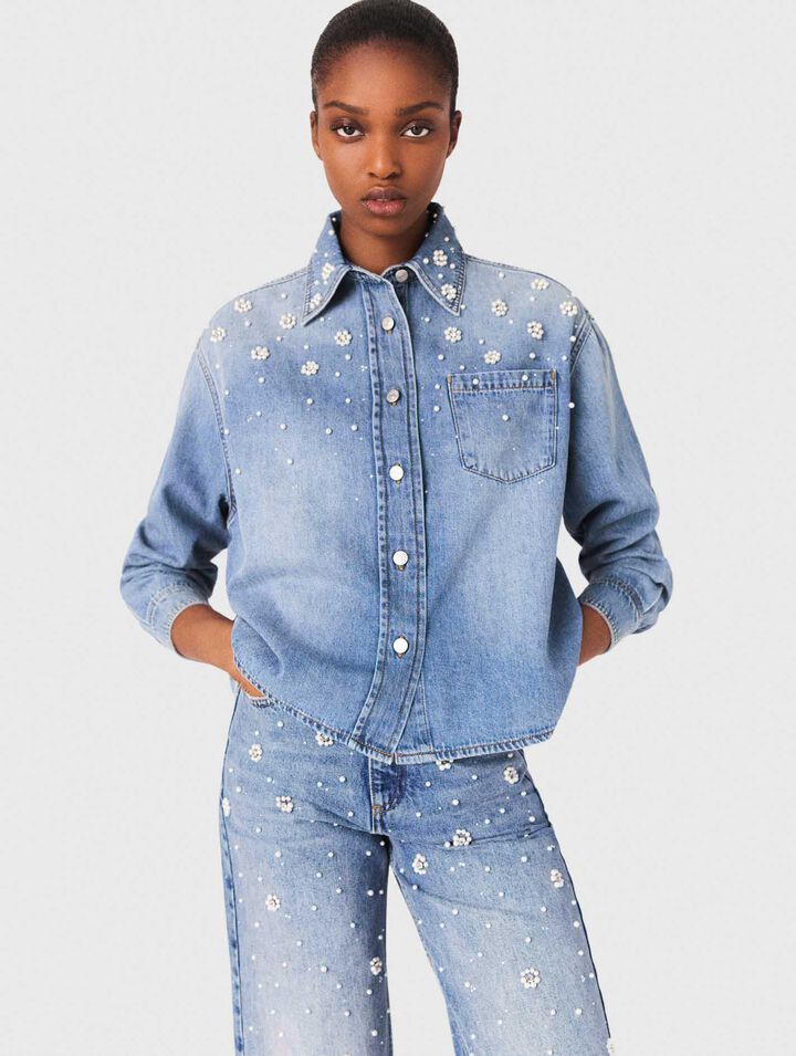 Denim shirt with embroidered beads