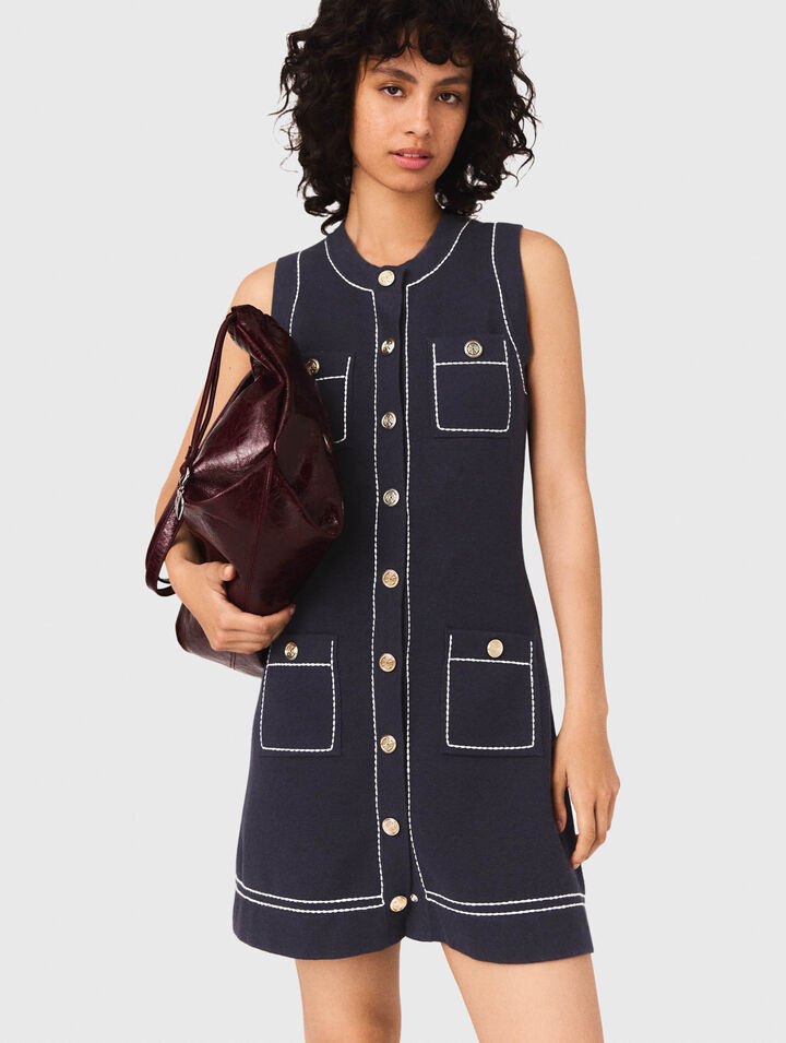 Topstitched knit shift dress
