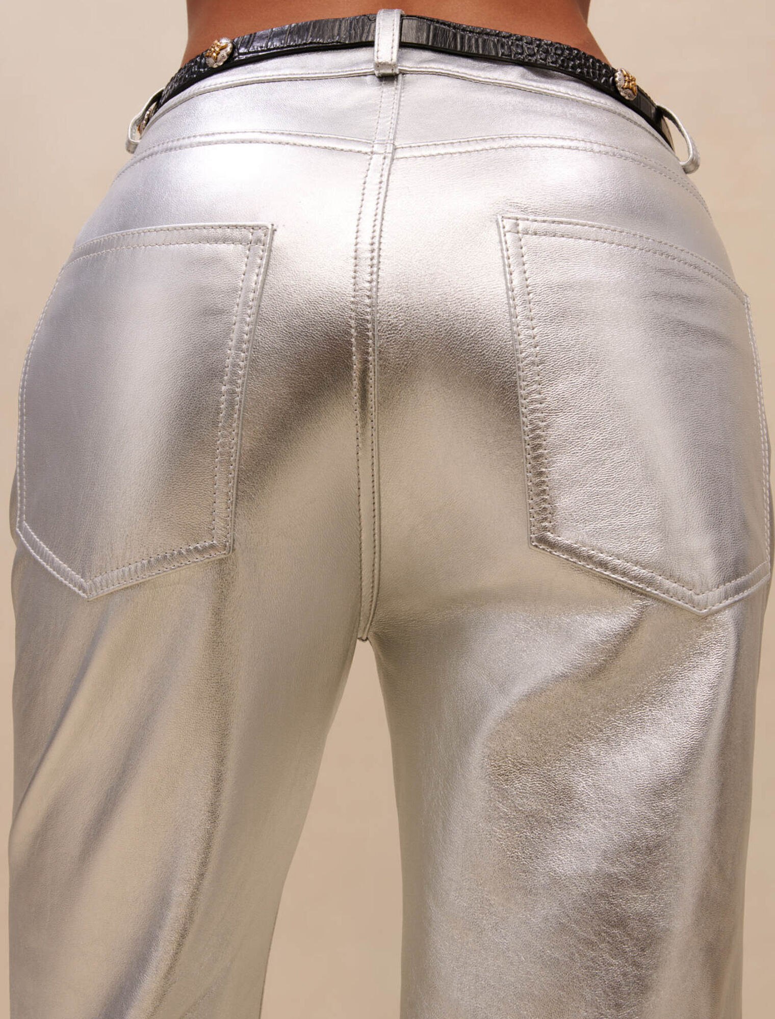 Metallic leather pants