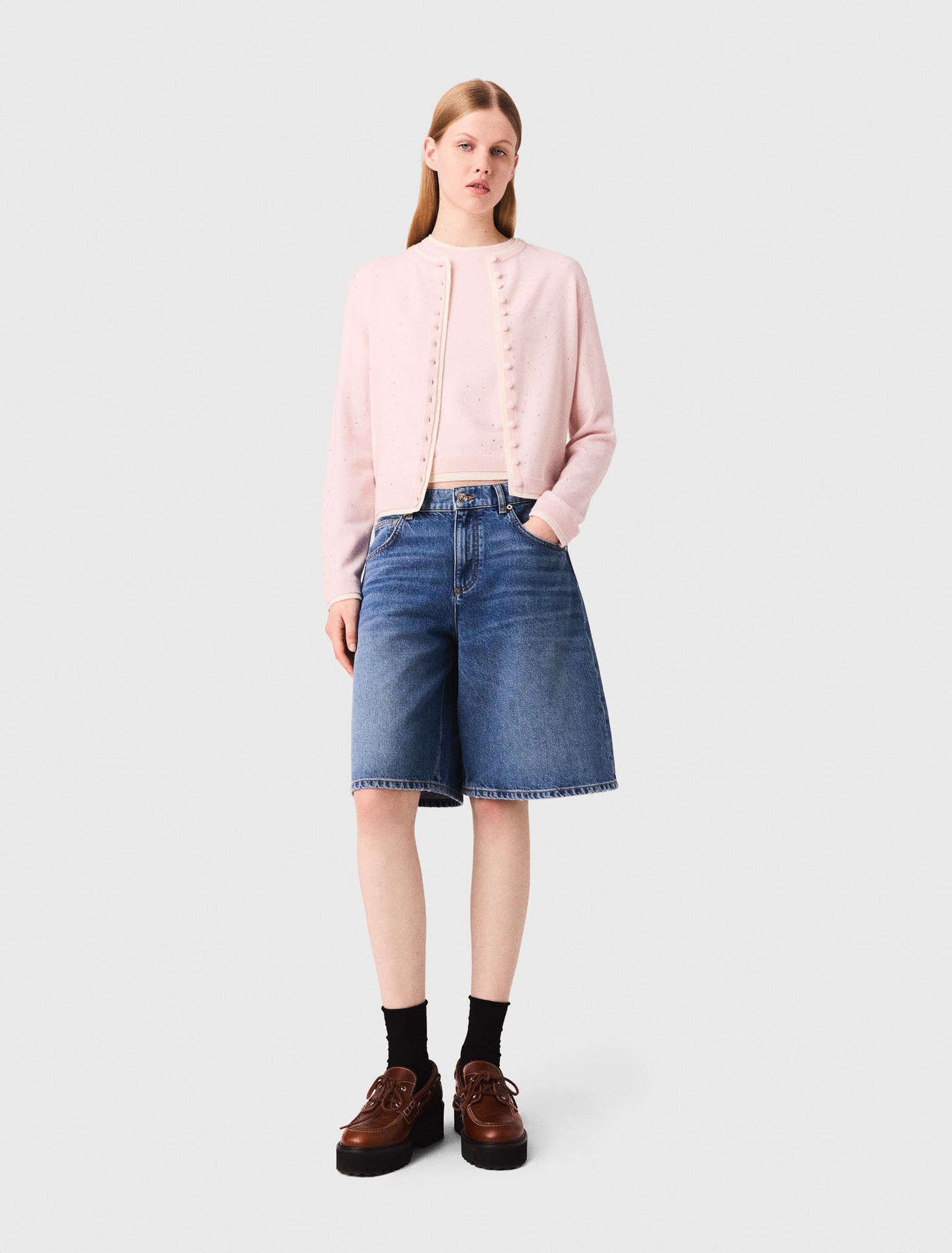 Knit cardigan with rhinestones