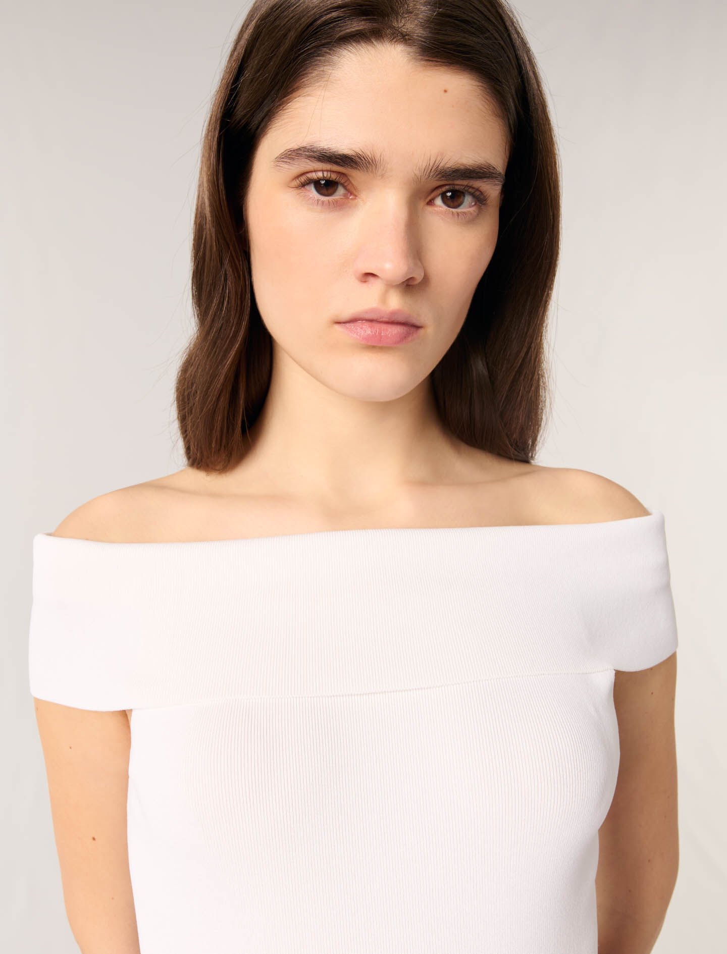 Rib knit bardot-neck top White for Women | Maje
