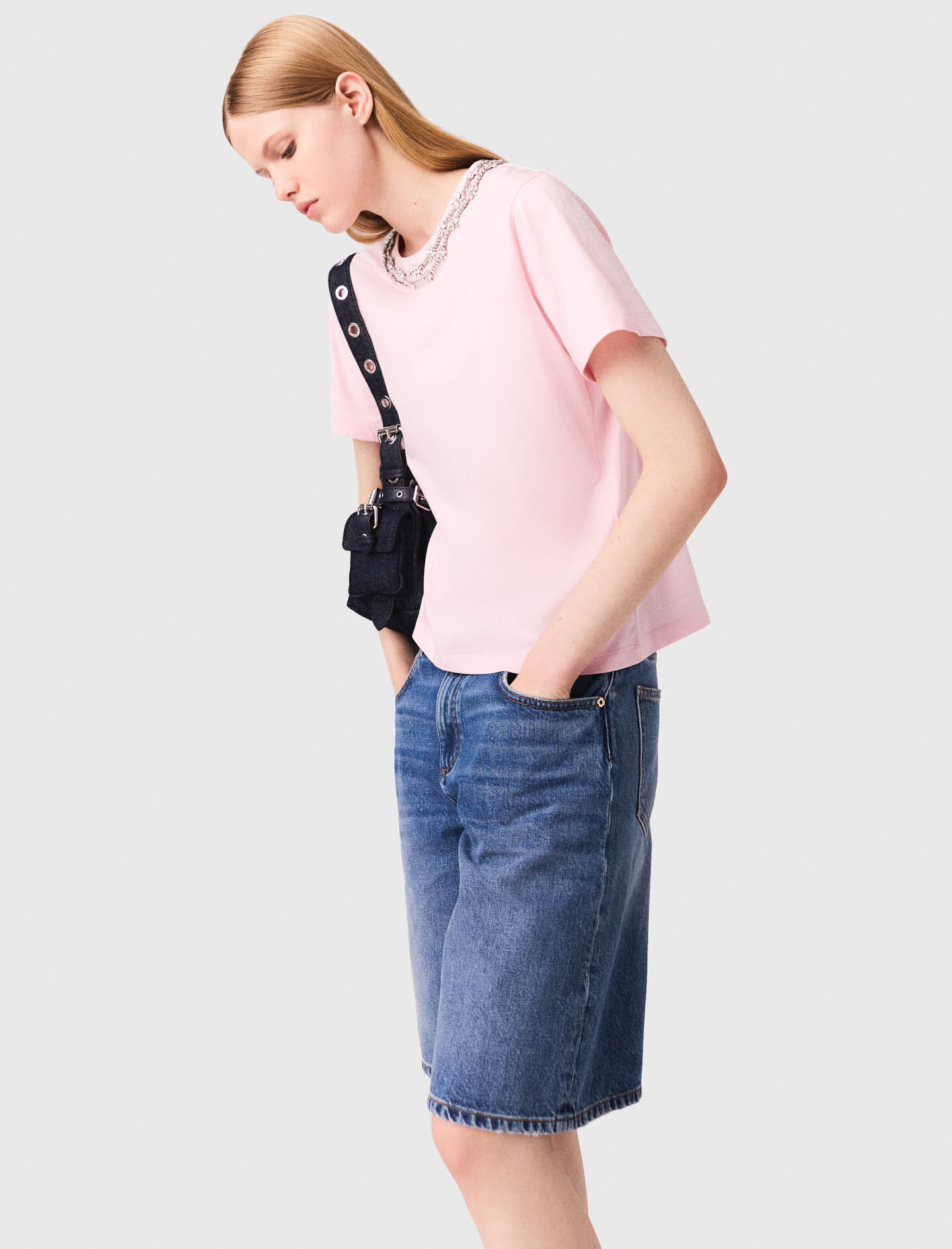 majy n.　0226 Short-sleeve jewel neck T-shirt Pink for Women | Maje