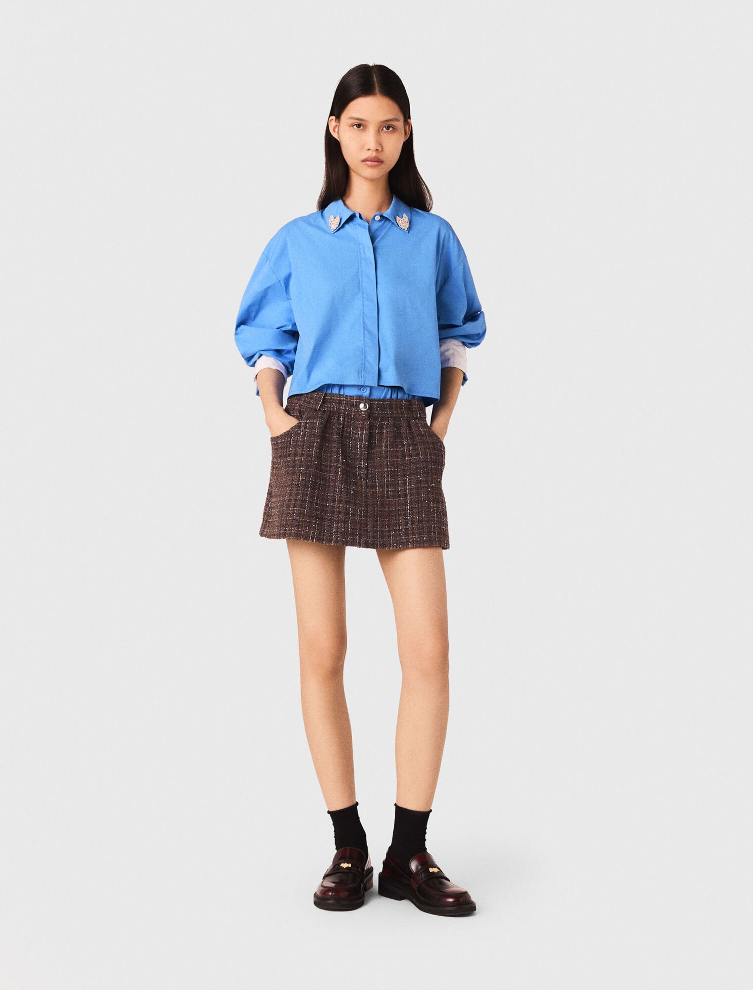 Tweed shorts with elasticated waistband