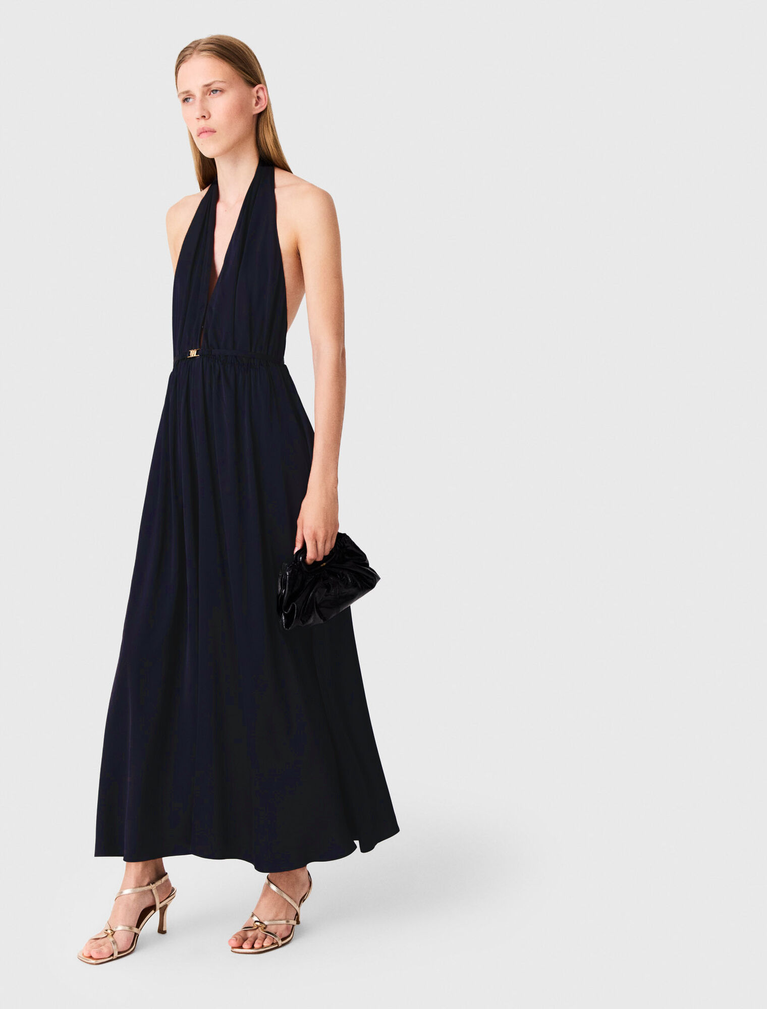 Backless pleated maxi dress