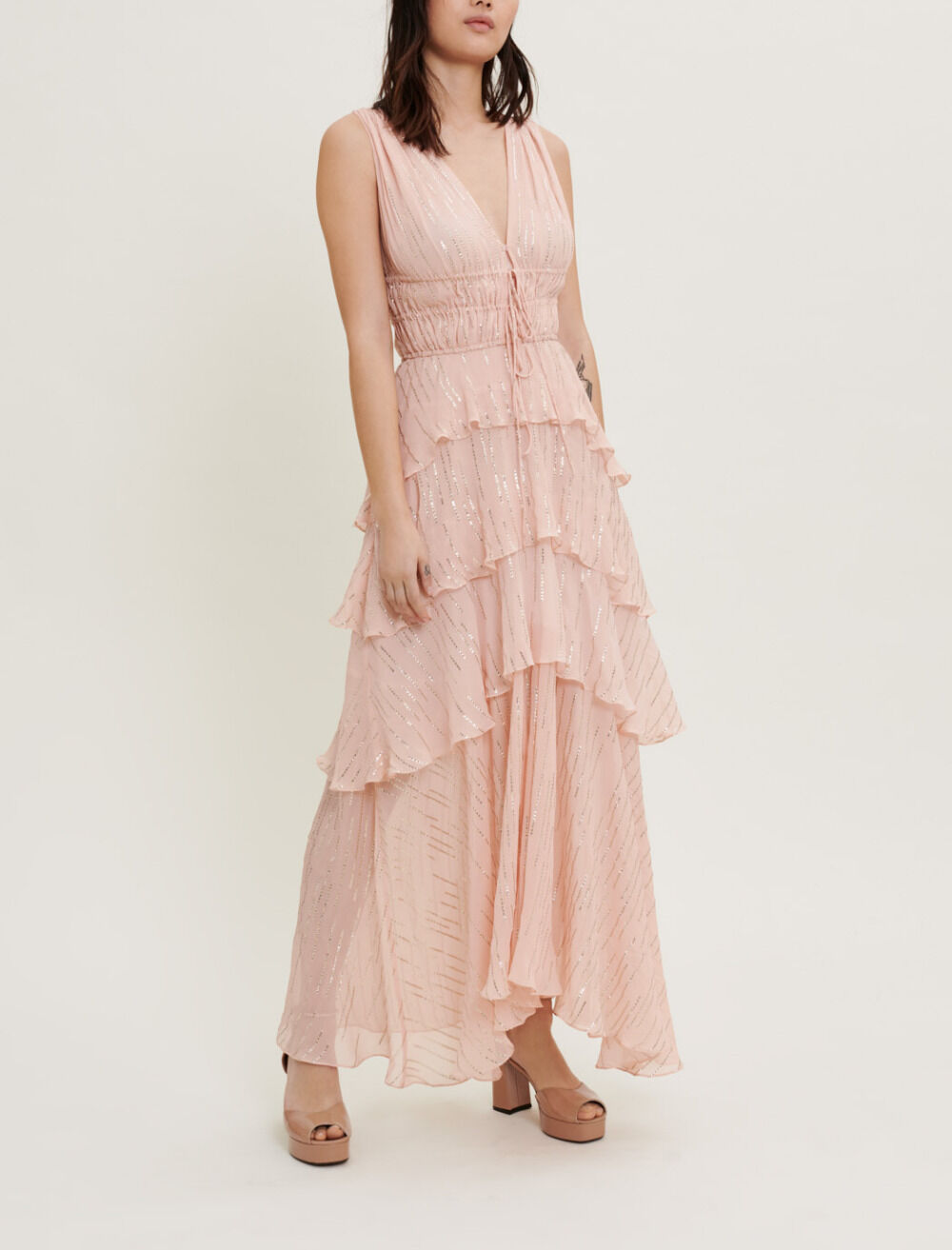 Silk and lame ruffle dress
