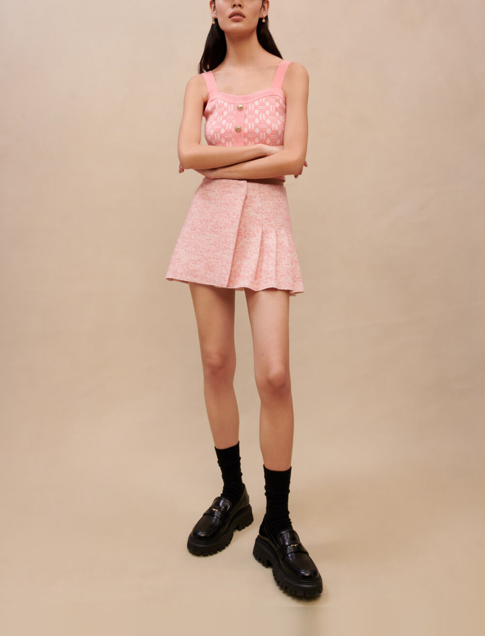 Mini jacquard knit dress Pink For Women | Maje