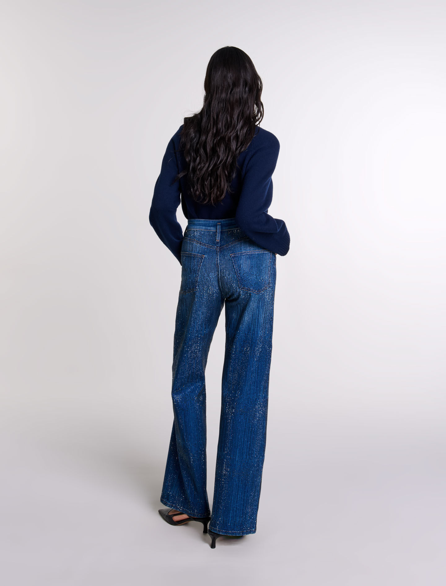 Rhinestone jeans - High waist jeans | Maje