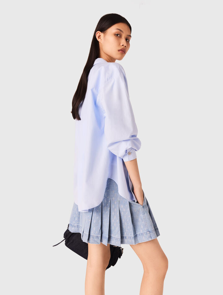 Rhinestone pleated denim skirt