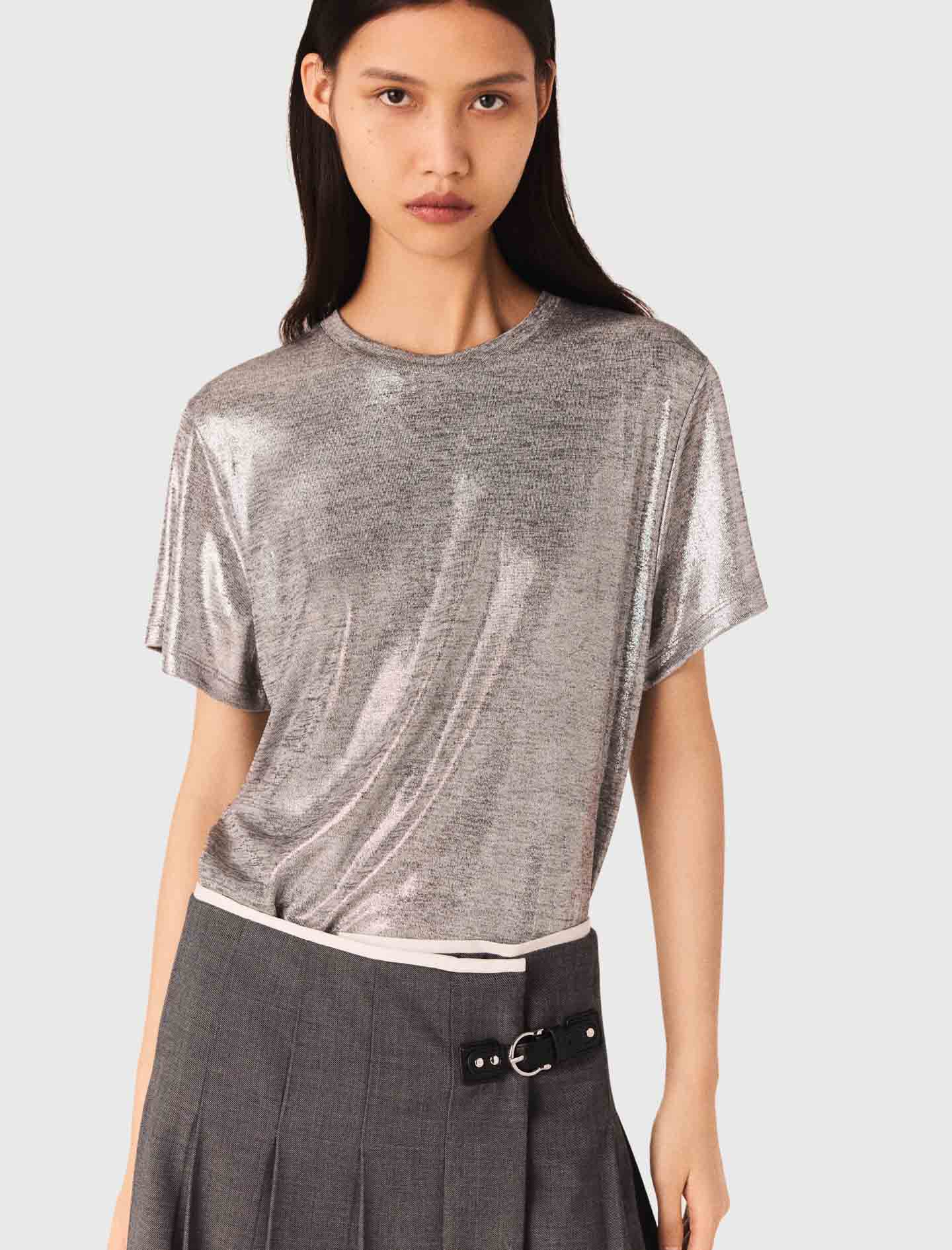 Lamé T-shirt Black / Gray for Women | Maje