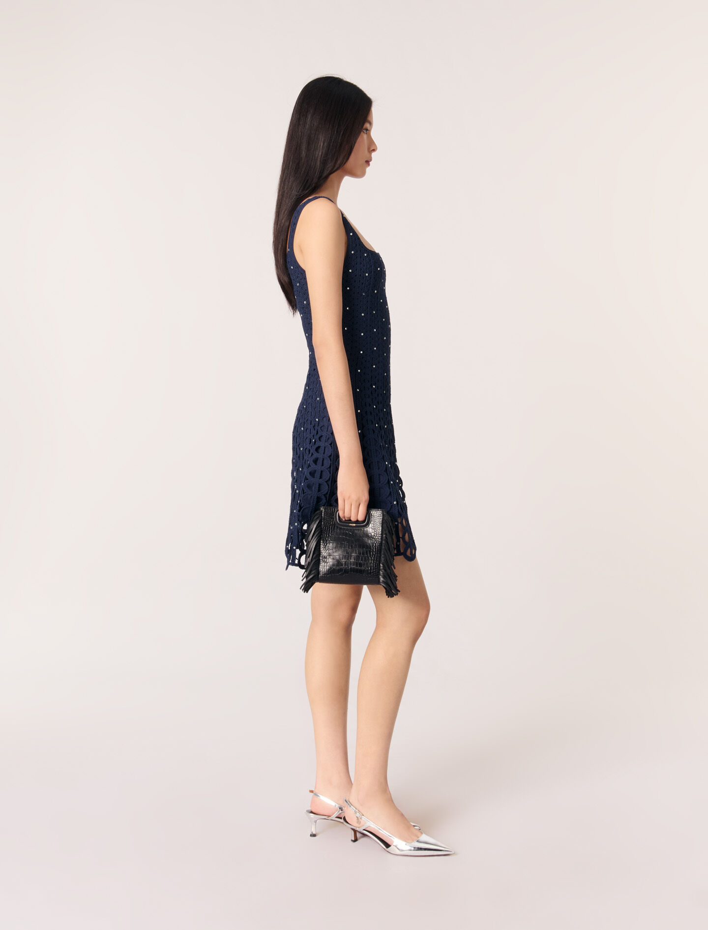 Rhinestone crochet short dress Blue for Women | Maje