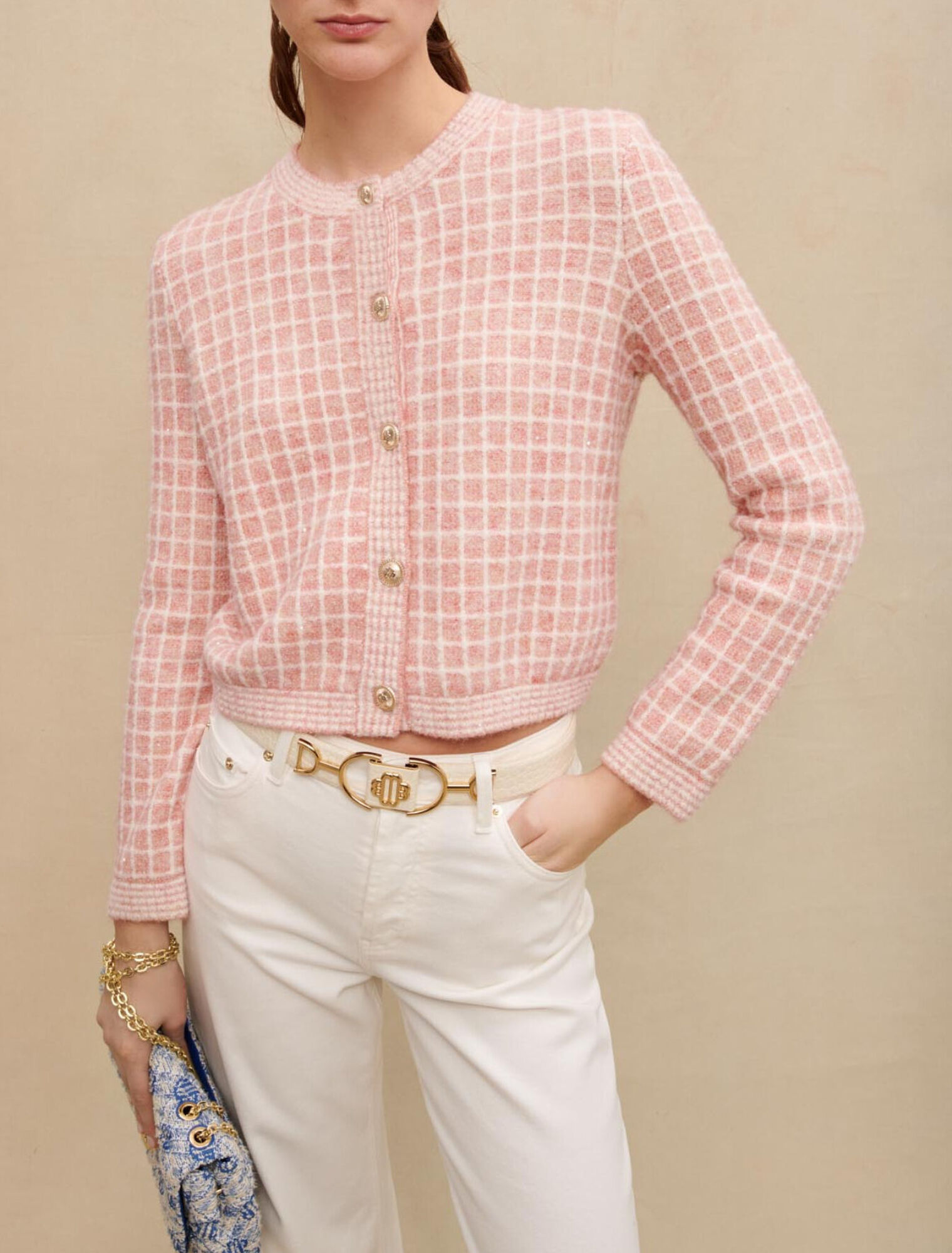 Tweed-style knit cardigan